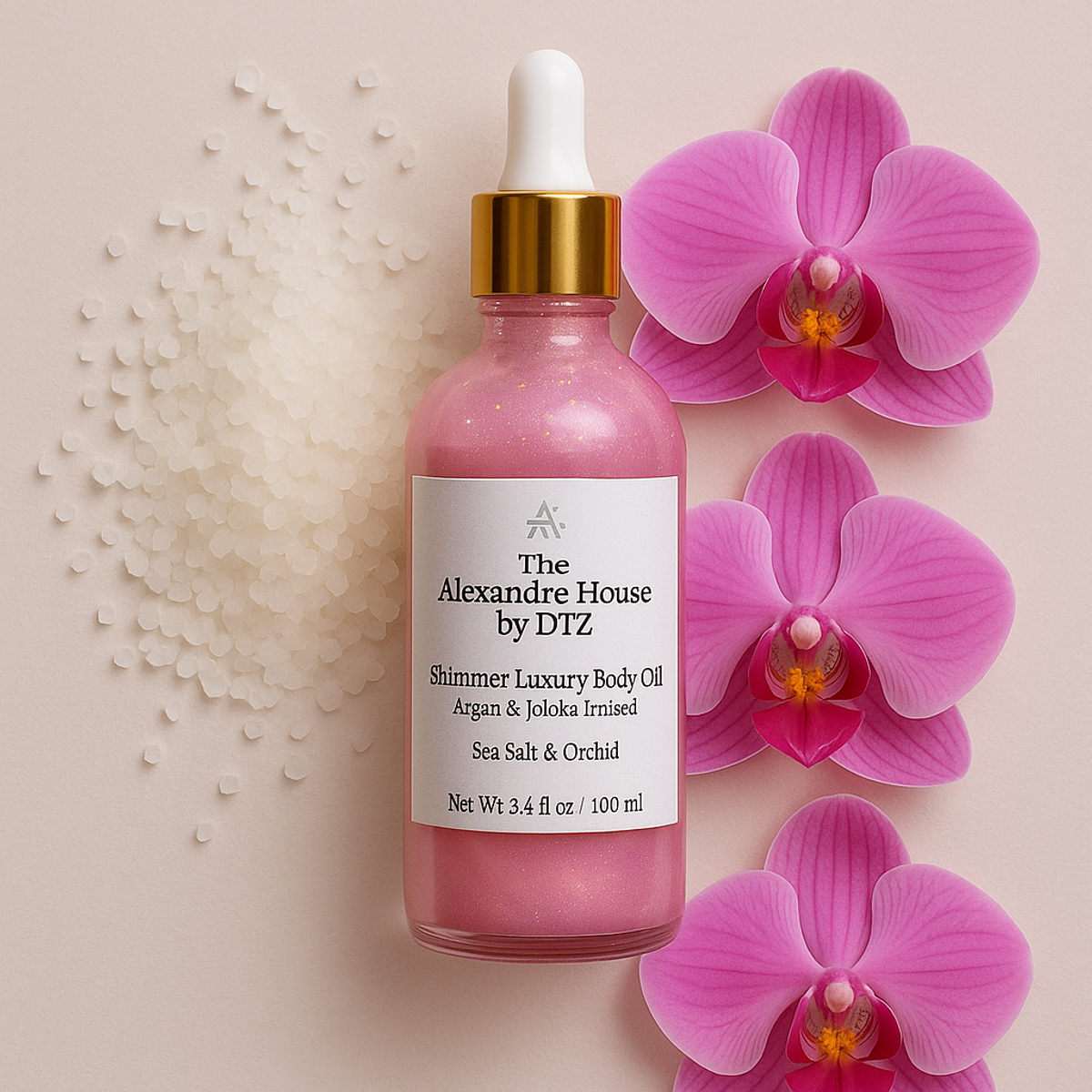 Zaq| Sea Salt & Orchid Luxury Body Oil (3.4 oz) - Lightweight luxury oil, Shimmer or non- Shimmer