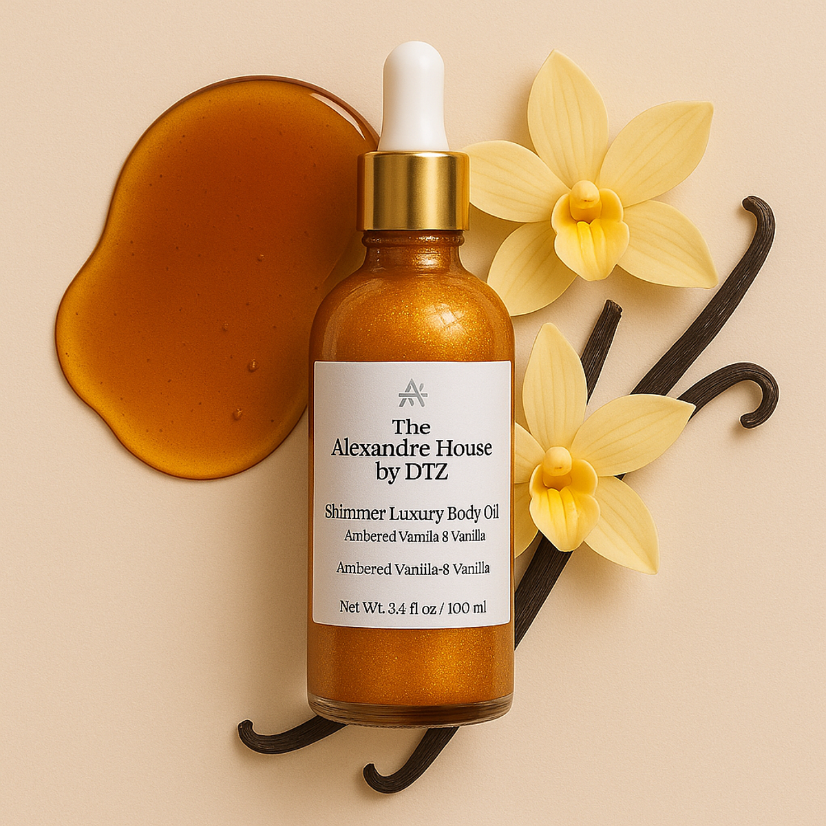 Torri | Ambered Vanille Luxury Body Oil (3.4 oz) — Velvety luxury oil, shimmer or non-shimmer for a golden glow.