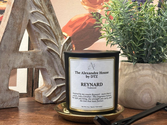 Reynard | Teakwood Signature Candle (8 oz) — A deep, masculine luxury candle with a crackling wood wick
