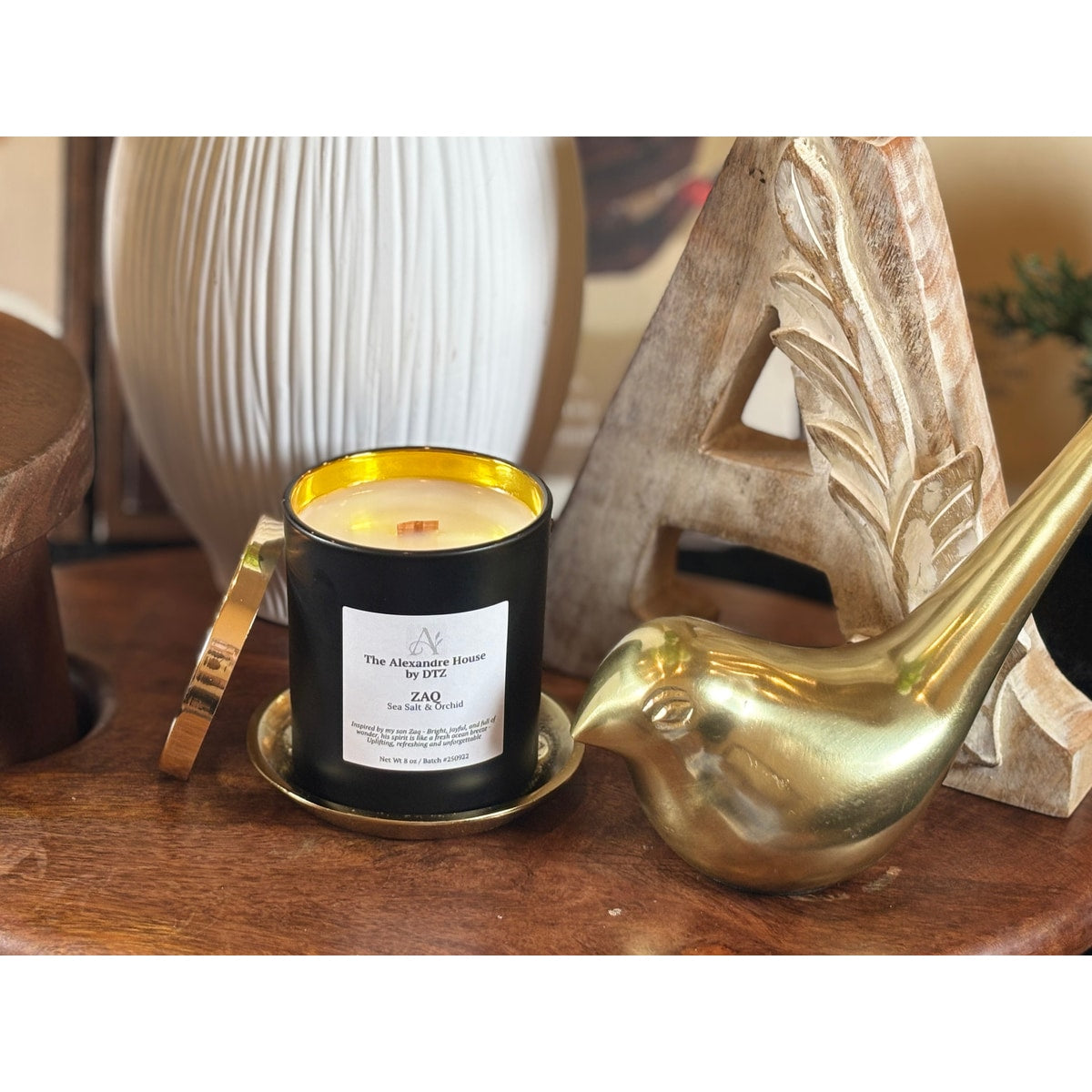 ZAQ | Sea Salt & Orchid Signature Candle (8 oz)A fresh, coastal luxury candle with a crackling wood wick