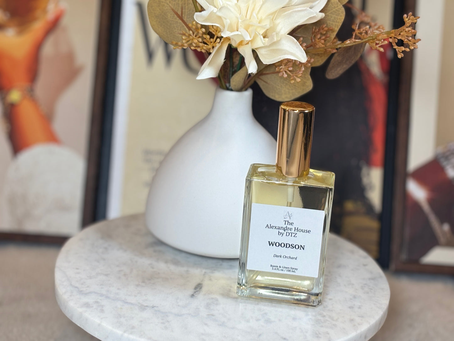 Woodson | Dark Orchard Room & Linen Spray (3.4 oz) — A rich, exotic spray that adds warmth to any space