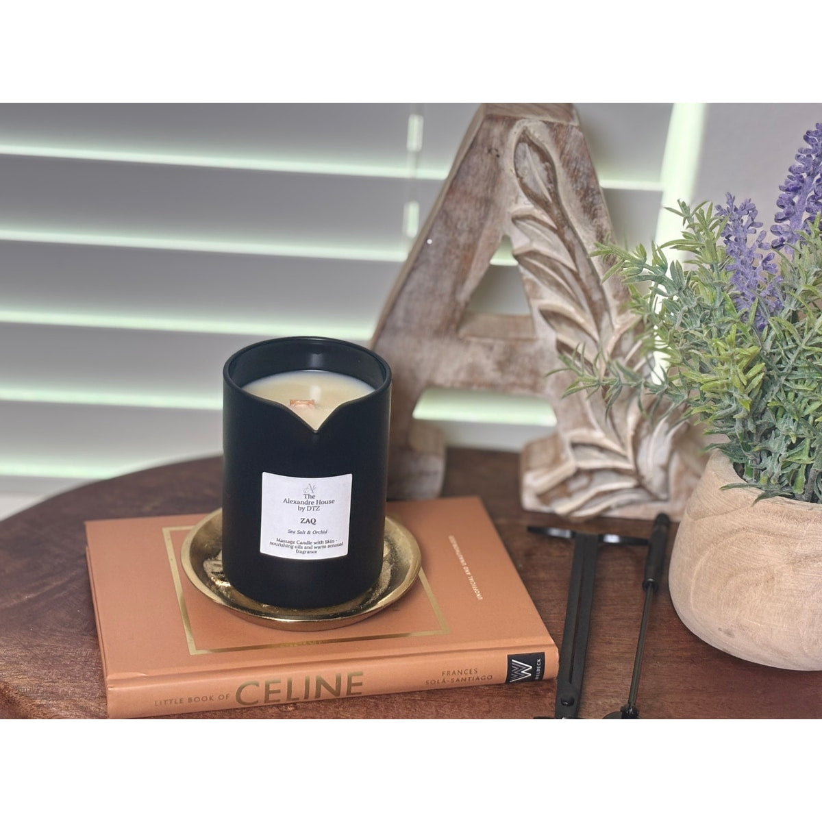 Zaq | Sea Salt & Orchid Massage Candle (8 oz) — A nourishing coconut-soy wax blend that melts into a warm skin moisturizer.