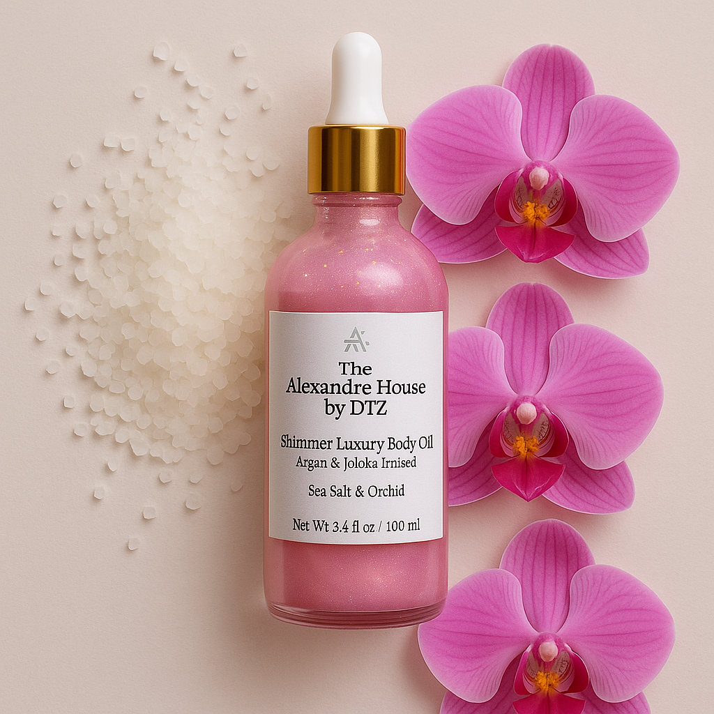 Zaq| Sea Salt & Orchid  Body Oil (3.4 oz) - Lightweight luxury oil, Shimmer or non- Shimmer