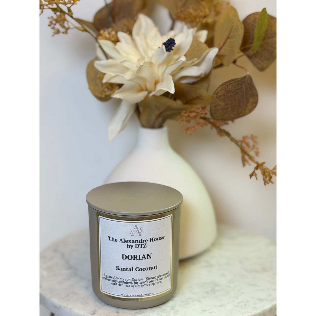 DORIAN | Santal Coconut Signature Candle (8 oz)A bold, clean luxury candle in a crackling wood wick