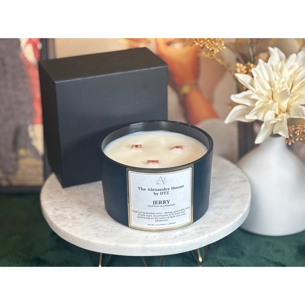 Jerry | Dark Rose & Labdanum 18 oz Signature Candle - Luxe Box Included