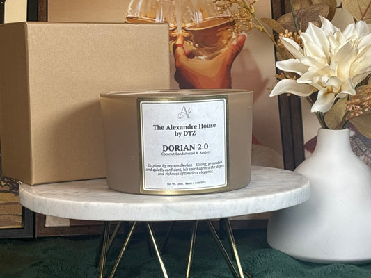 Dorian 2.0| Coconut Sandalwood and Amber 18 oz Signature Candle - Luxe Box Included