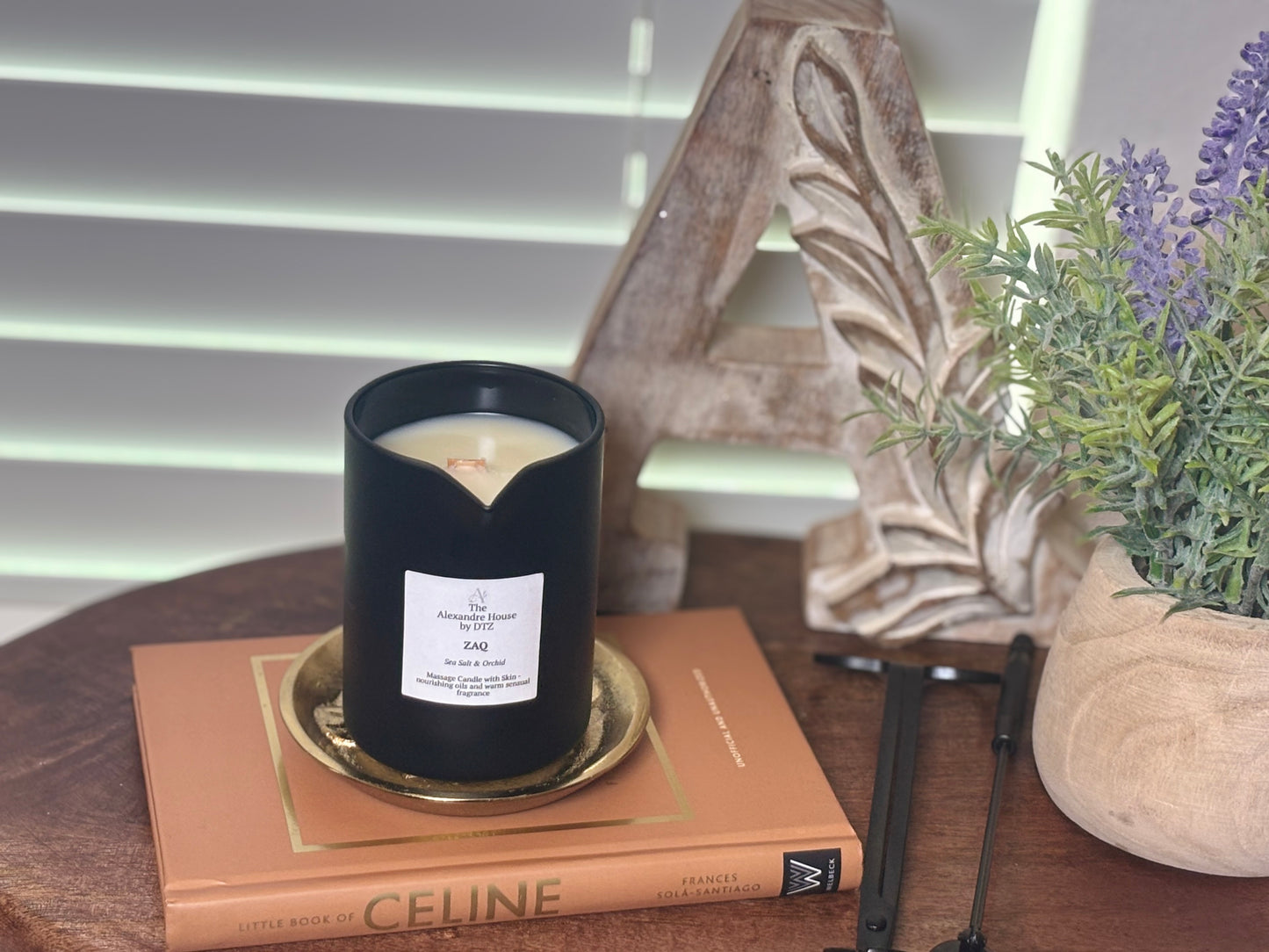 Zaq | Sea Salt & Orchid Massage Candle (8 oz) — A nourishing coconut-soy wax blend that melts into a warm skin moisturizer.